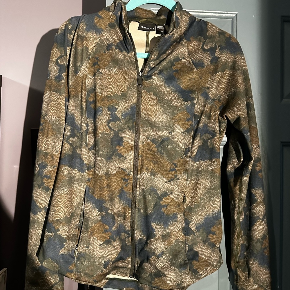 Athleta Olive, Black and Tan Camouflage Zip Hoodie